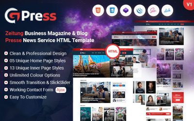 Шаблон GPress - шаблон сайта новостей и журналов  