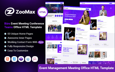 Шаблон ZooMax - бизнес-конференция, мероприятие, встреча, офис, HTML-