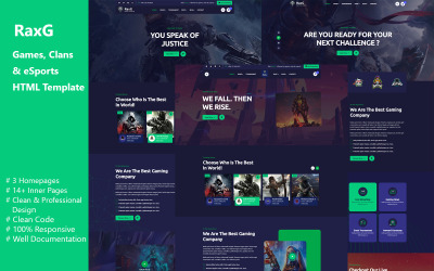 Шаблон RaxG - Игры, кланы и киберспорт HTML-