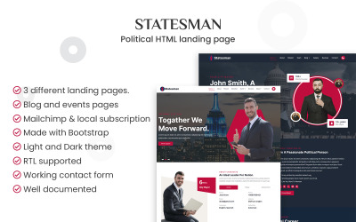 Шаблон Statesman - Шаблон избирательной кампании и политического веб-
