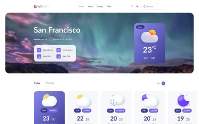Шаблон Wecast — сайт прогноза погоды на React + NextJS + TailwindCSS
