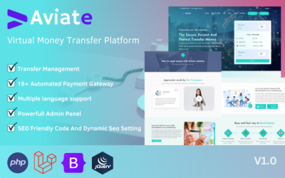 Шаблон Aviate - Платформа виртуальных денежных переводов.