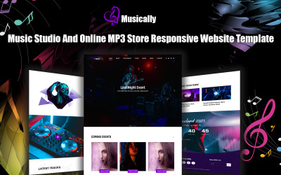Шаблон Musically - Музыкальная студия и интернет-магазин MP3 Отзывчивый шаблон сайта.